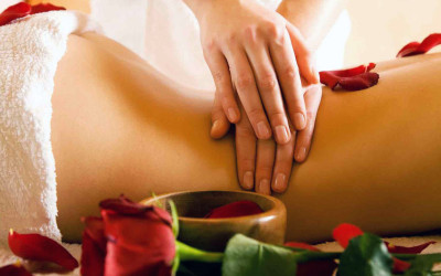 Partner massage with rose petals